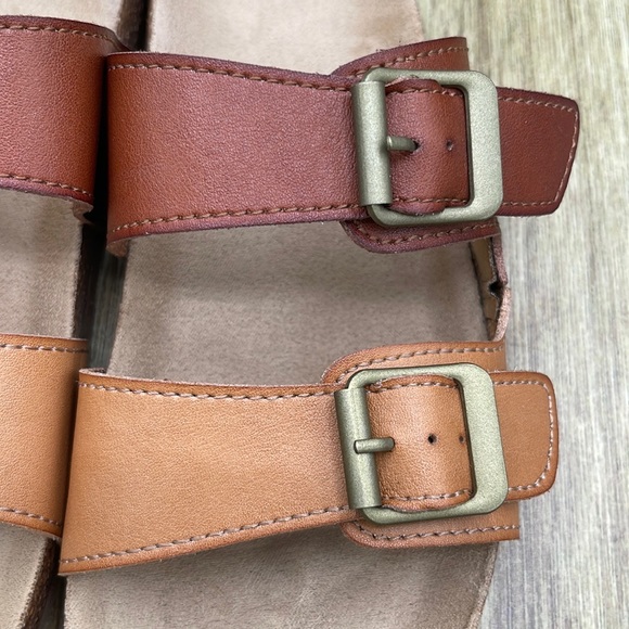 ACADEMY Two-toned Double Strap Buckle Faux Leather Sandals - 8  (tan/brown) - Picture 4 of 6